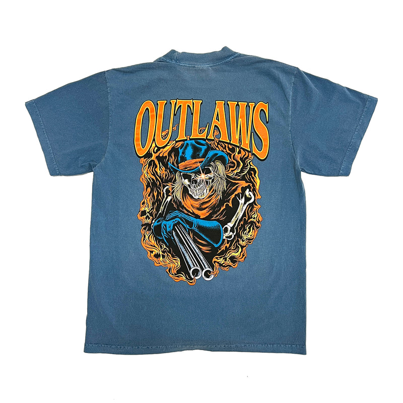 Outlaws Blue Cowboy Tee Garment Dyed